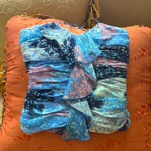 Missoni Ruched Halter Chiffon Print Blue Ruffle Top sz.XS